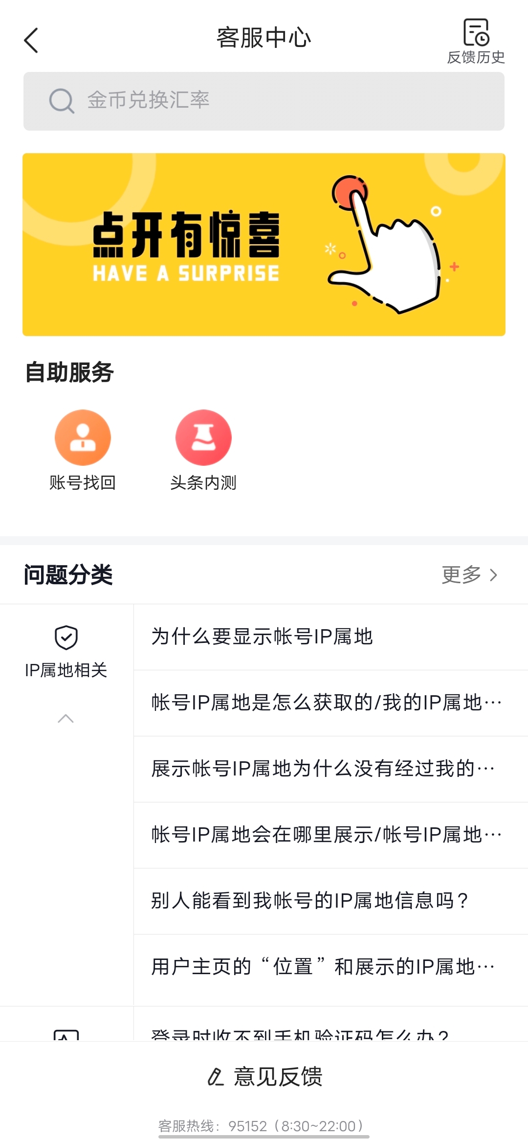 頭條搜索極速版客服中心頁(yè)面